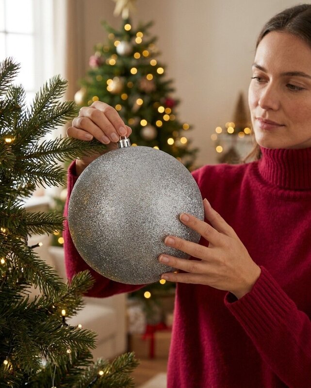 Majestic Silver Glitter Large Display Bauble | 20cm — image 3