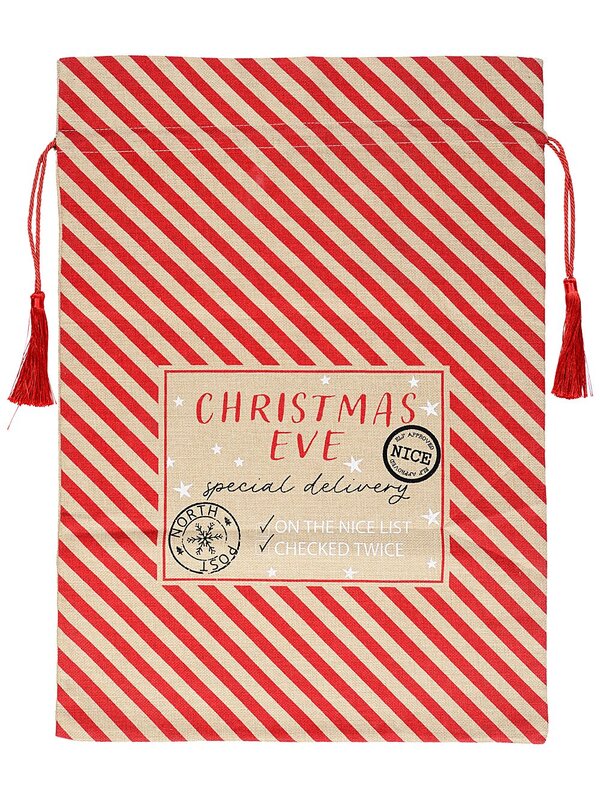 Natural Jute Red Striped Special Delivery Christmas Eve Santa Sack | 70cm — image 5