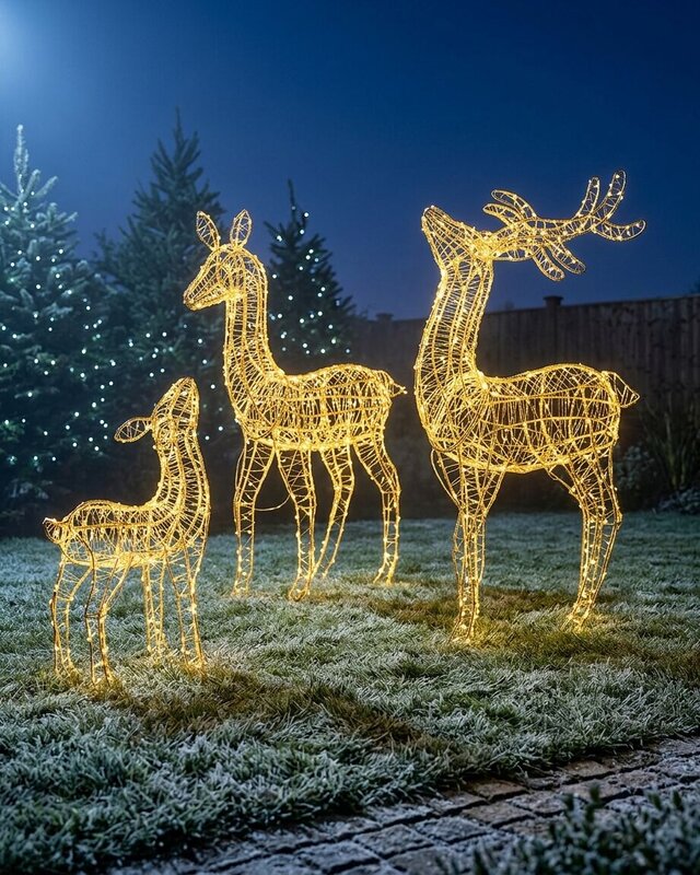 3D Reindeer Family Of 3 Warm White Naked Wire LED Light Display — image 2