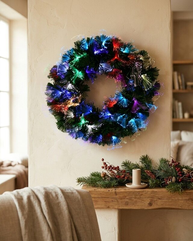 60cm Kaleidoscope Multi Colour LED Fibre Optic Christmas Wreath | 80 Tips — image 4