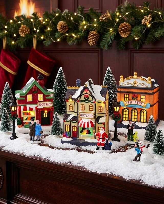 17 Piece Christmas Village Set With Theatre, Bookshop & Gift Store Figures — image 2