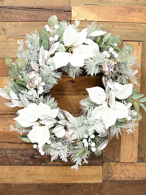58cm Blush Meadow Flocked Wreath | Elegant Poinsettia & Gold Botanicals — image 5