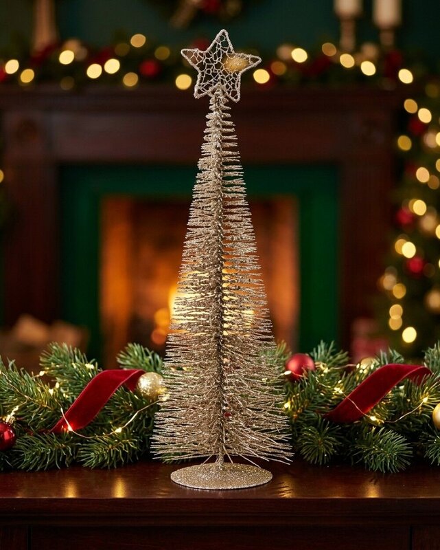 45cm Glitter Frost Champagne Wire Tabletop Tree Ornament — image 2