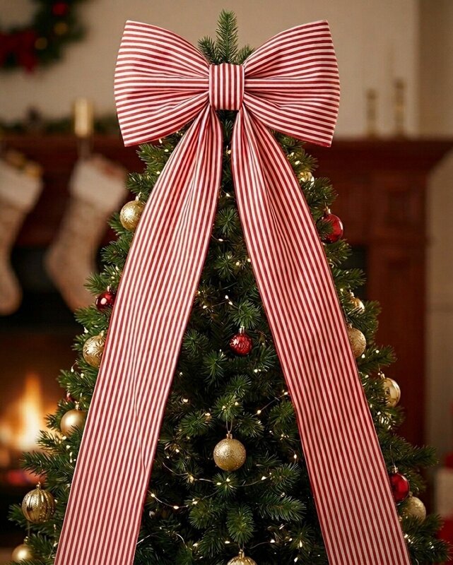 Red & White Candy Cane Stripe Front Door Bow & Ribbon Sash | 1.6m — image 4