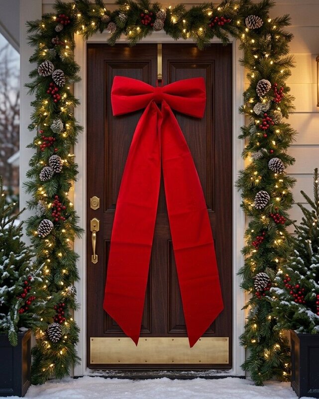 Red Velour Luxury Statement Front Door Bow & Ribbon Sash | 1.6m — image 2