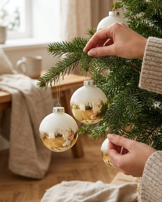 4x Timeless Glossy Gold Signature Glitter Snow Baubles | 10cm — image 4