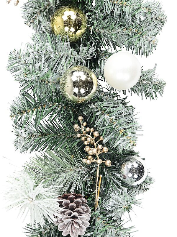2.7m Decorated Flocked Pine & Spruce Garland | Gold Silver & White Baubles — image 5