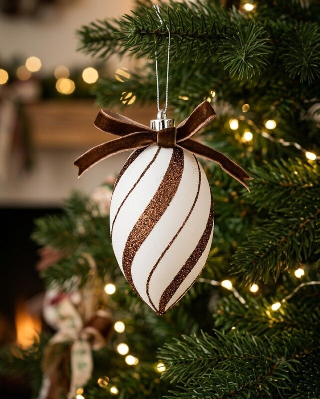 4x White & Brown Candy Swirl Whimsical Finial Drops | 12cm — image 4