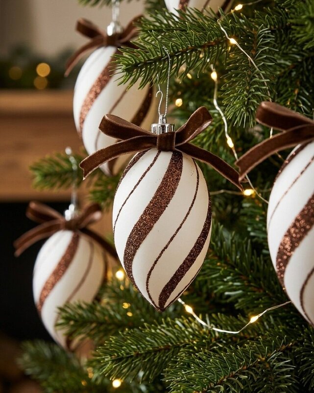 4x White & Brown Candy Swirl Whimsical Finial Drops | 12cm — image 2