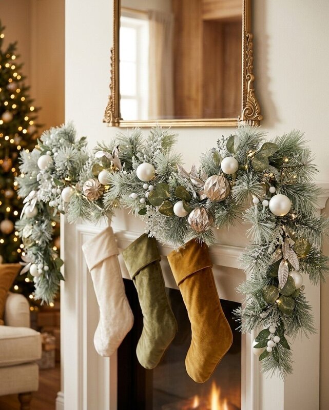 2.7m Mixed Botanical Blush Christmas Garland | Pink White & Metallic Accents — image 2