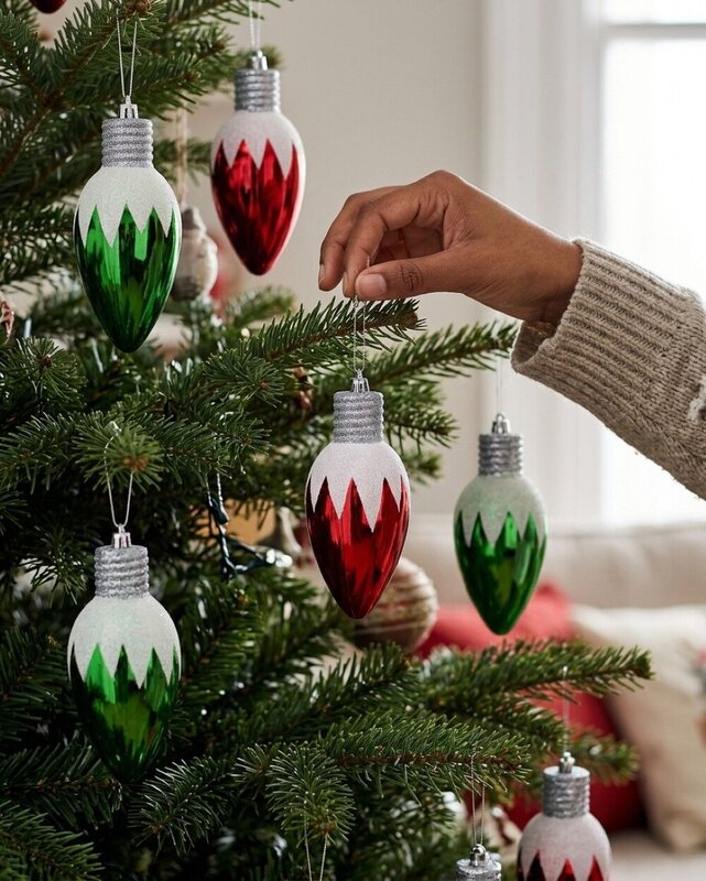 4x Whimsical Red & Green Majestic Icicle Light Bulb Baubles | 16cm — image 4