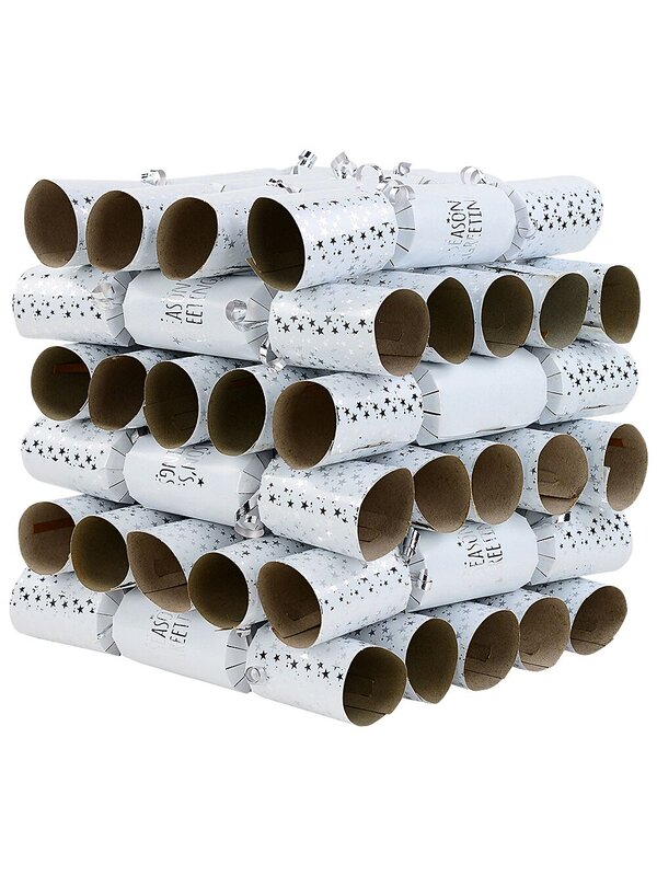 50x Season's Greetings Stars On White Christmas Bon Bons (Crackers) | 30cm