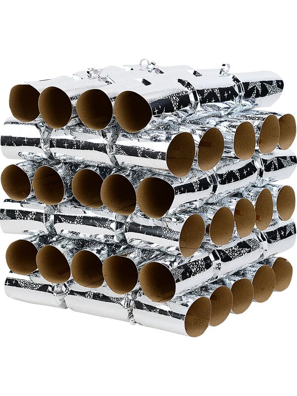 50x Metallic Silver & White Starry Christmas Bon Bons (Crackers) | 30cm
