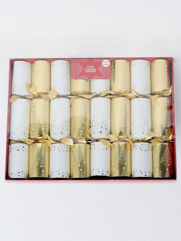 8x White & Shiny Gold Stars Christmas Tree Pattern Bon Bons (Crackers) | 29cm — image 2