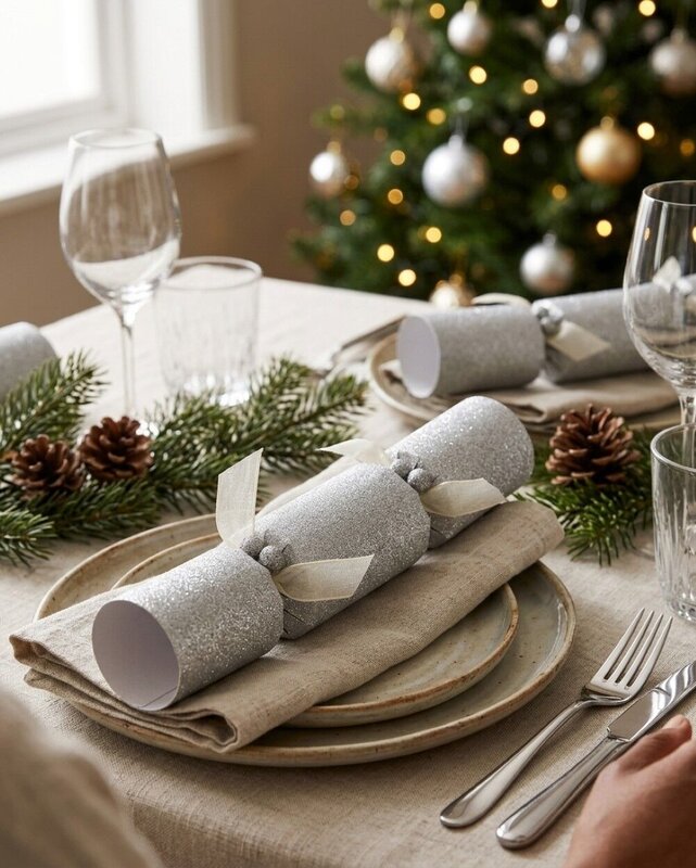 25x Luxury Sterling Silver Glitter Christmas Bon Bons (Crackers) | 34cm — image 4