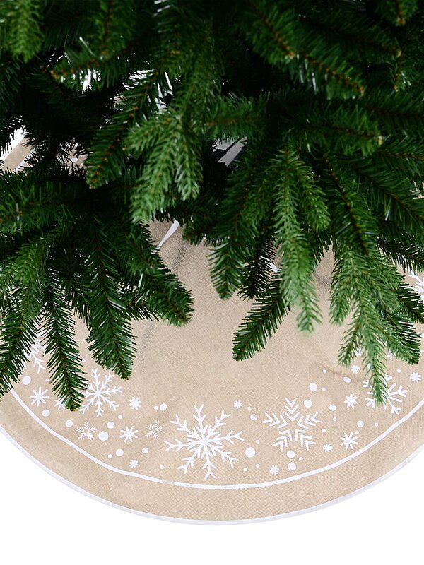 1m Natural Jute & White Snowflake Print Christmas Tree Skirt