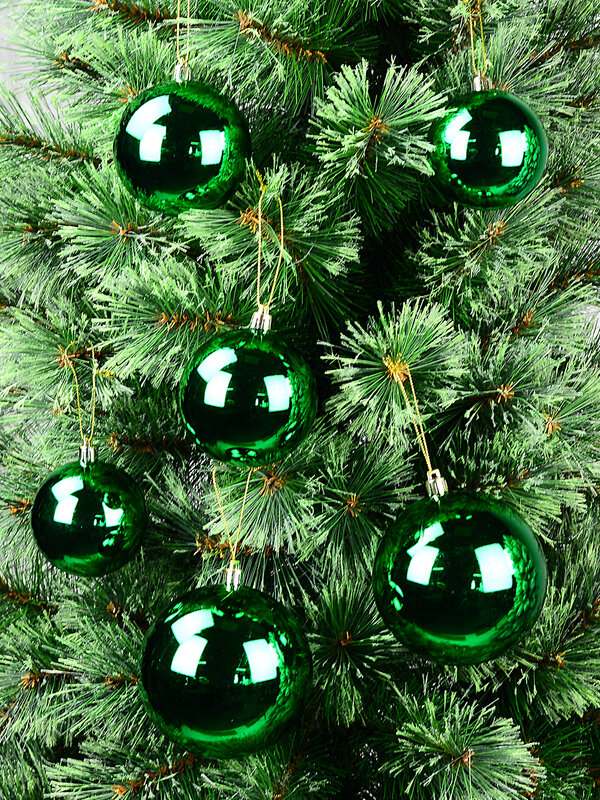 6x Classic Forest Green Signature Shiny Mixed Size Baubles | 70mm - 10cm