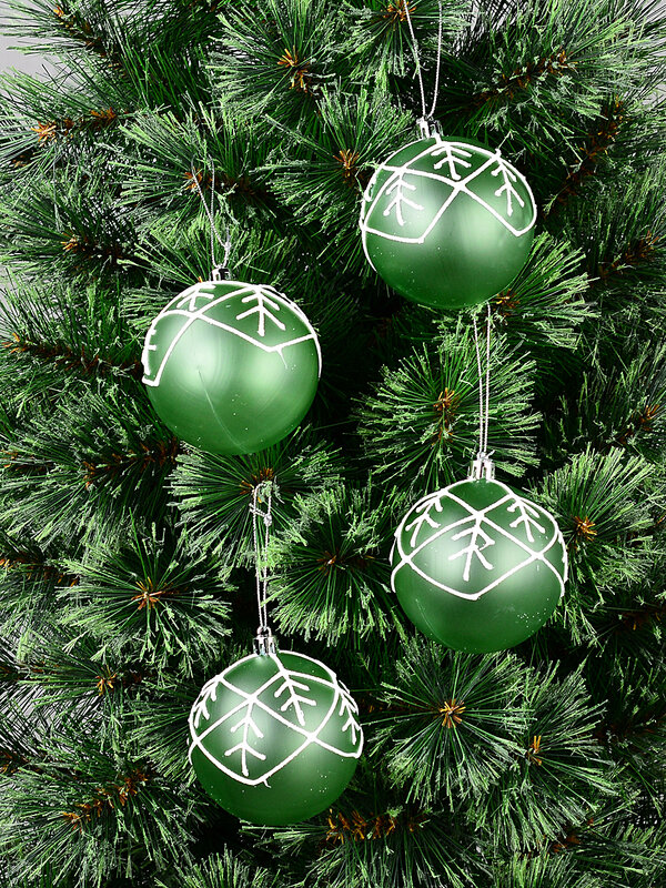 4x Celestial Frosted Sage Green Signature Snowflake Grid Baubles | 80mm
