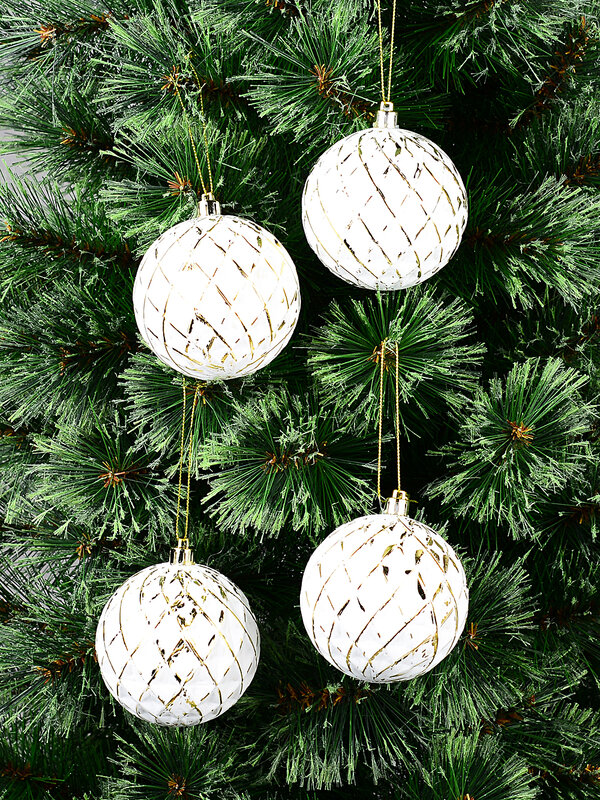 4x Celestial White & Burnished Gold Signature Quilted Diamond Baubles | 80mm