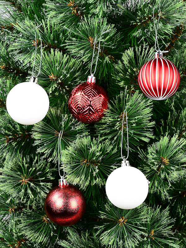 47x Classic Red & White Essential Mixed Texture Bauble Starter Pack | 60mm