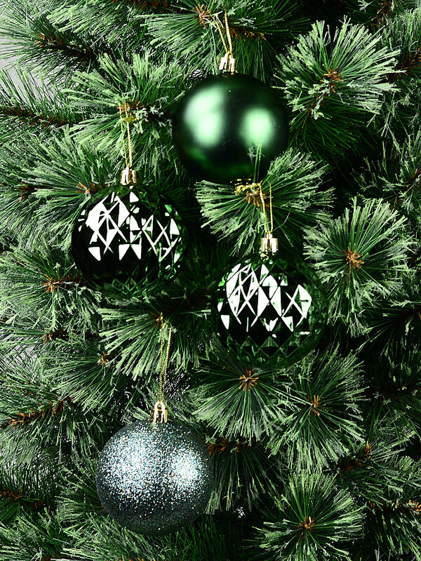 4x Heritage Deep Forest Green Signature Mixed Texture Baubles | 80mm