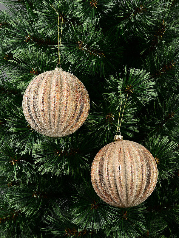 2x Dynamic Rose Gold Signature Ridge Textured & Glitter Baubles | 10cm