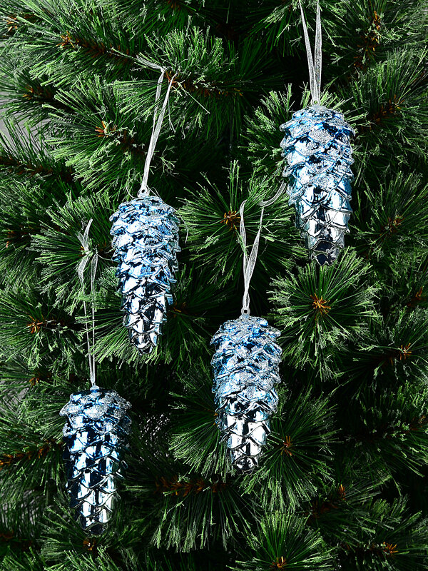 4x Silver Blue Two Tone Whimsical Signature Pinecone Finial Drops | 11cm — image 2
