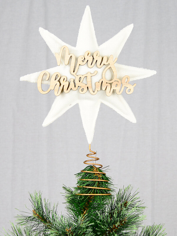 Heritage Oatmeal Ivory & Natural Oak Padded Fabric Star Tree Topper | 28cm — image 2