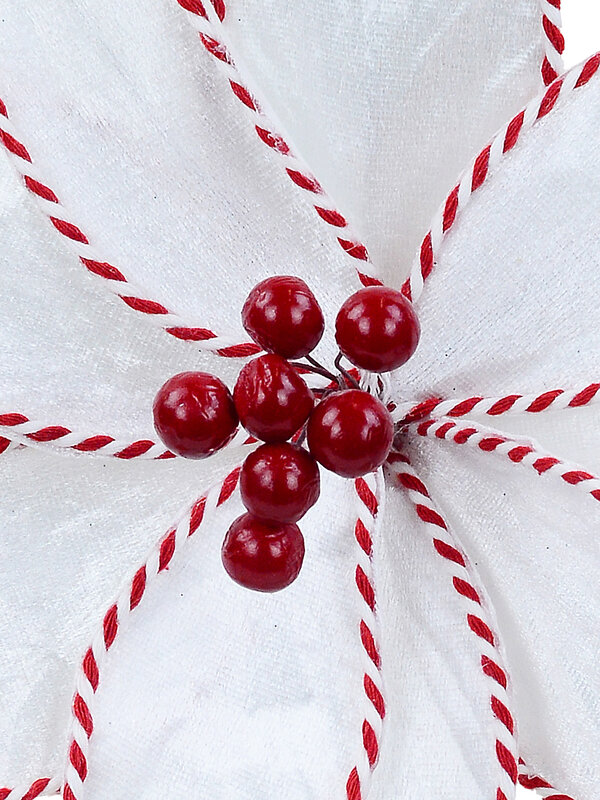 White Velour Christmas Stem With Red Candy Cane Cord Trim | 25cm — image 3