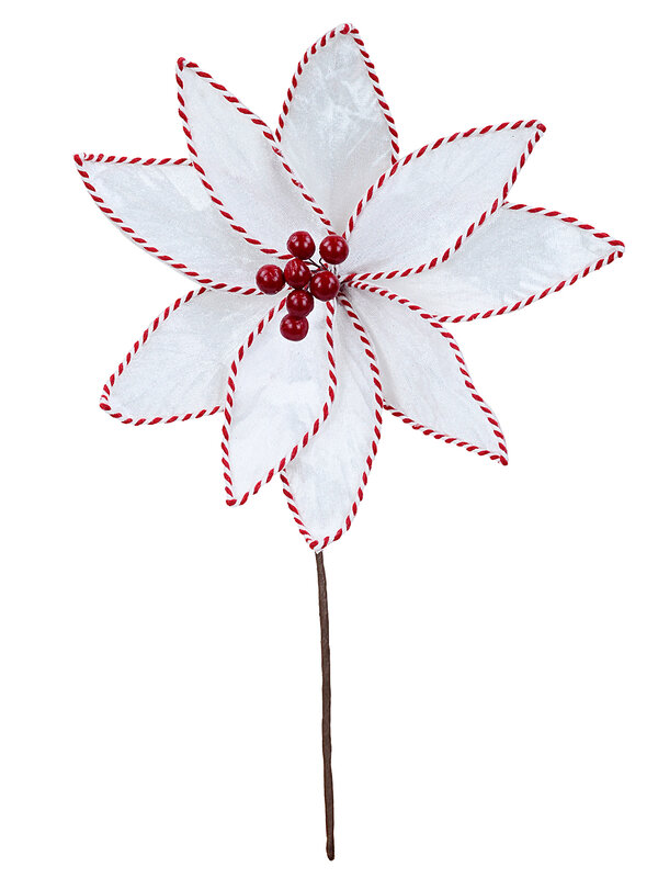 White Velour Christmas Stem With Red Candy Cane Cord Trim | 25cm — image 2