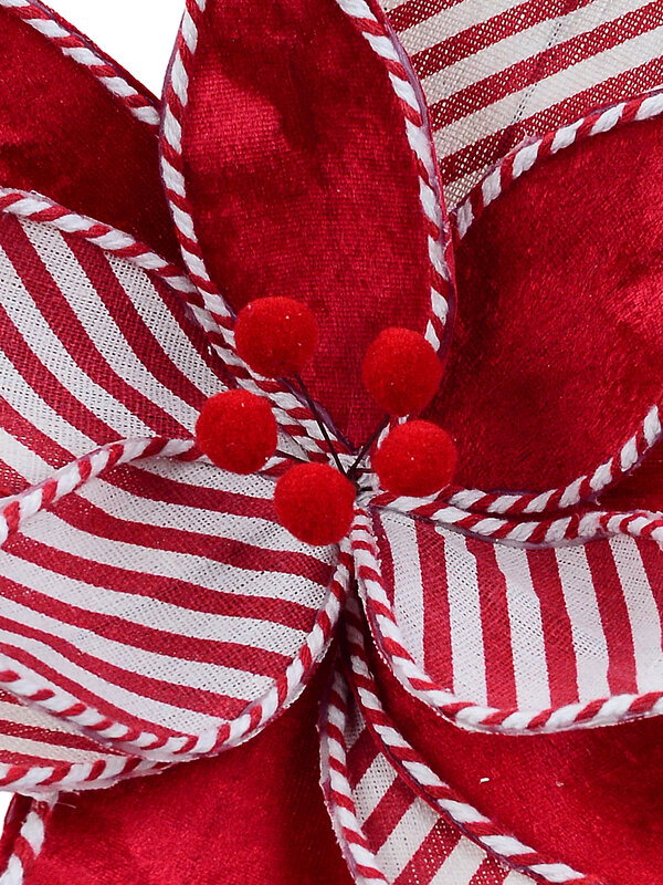 Red Candy Stripe Velour & Jute Poinsettia Christmas Stem | 30cm — image 2