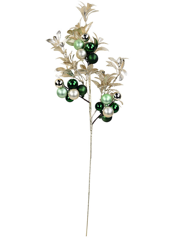 Sage & Champagne Christmas Leaf Spray Stem With Multi-Tone Baubles | 62cm — image 3