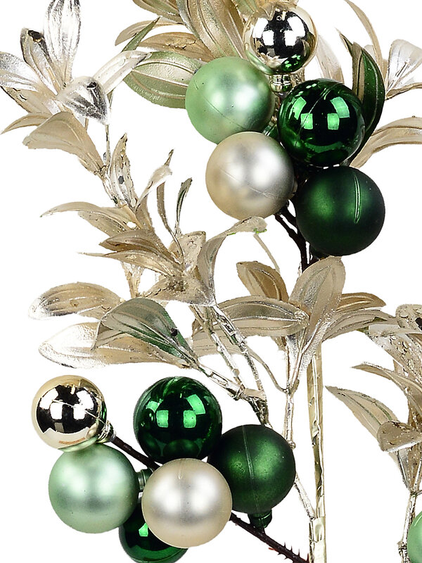 Sage & Champagne Christmas Leaf Spray Stem With Multi-Tone Baubles | 62cm — image 2