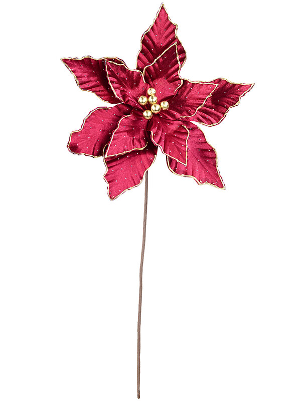 Regal Crimson Velvet Poinsettia Long Stem Pick With Liquid Gold Trim | 33cm — image 3