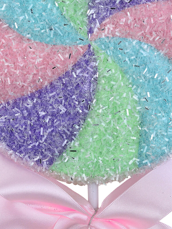 Pastel Rainbow Swirl Peppermint Lollipop Stem With Pink Satin Bow | 35cm — image 3