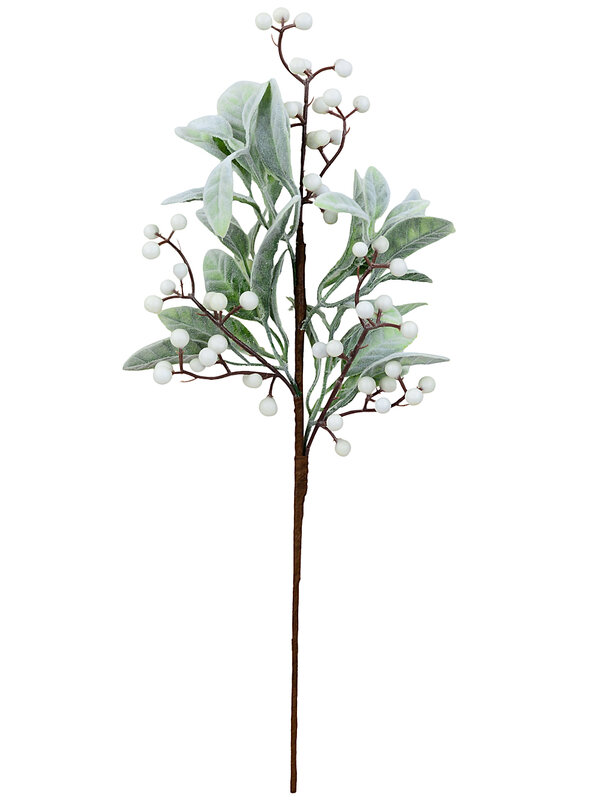 Frosted Sage Green Leaf Christmas Spray Stem With Matte White Berries | 54cm — image 3