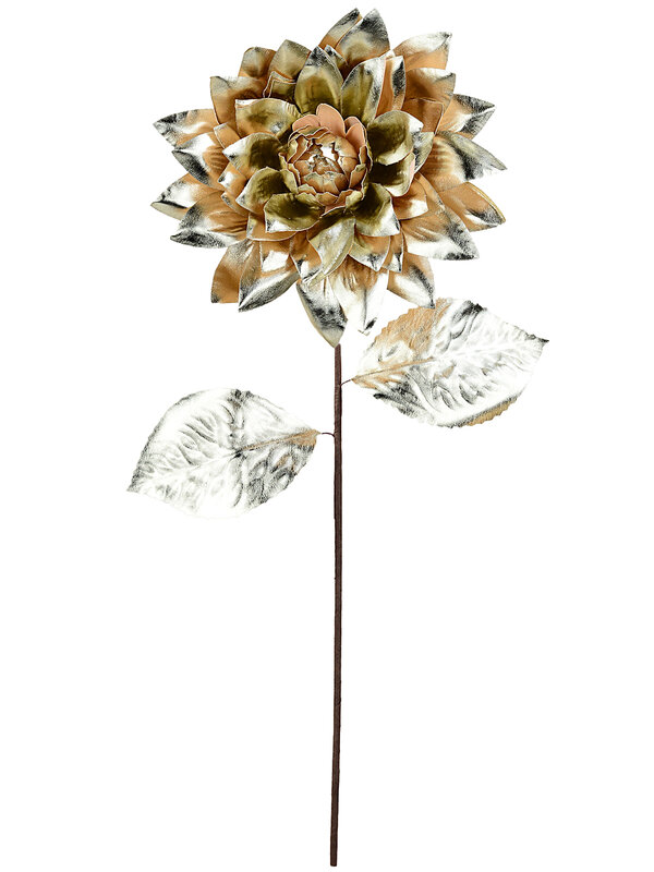 Matte Gilded Gold Dahlia Blossom Christmas Spray Stem | 57cm — image 3