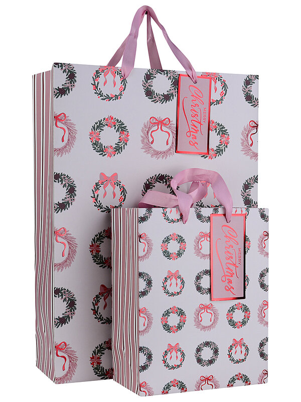 Large Retro Pastel Wreath & Stripe Christmas Gift Bag | 42cm