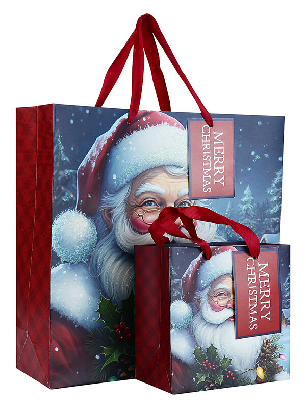 Large Nostalgic Father Christmas & Winter Village Gift Bag | 35cm