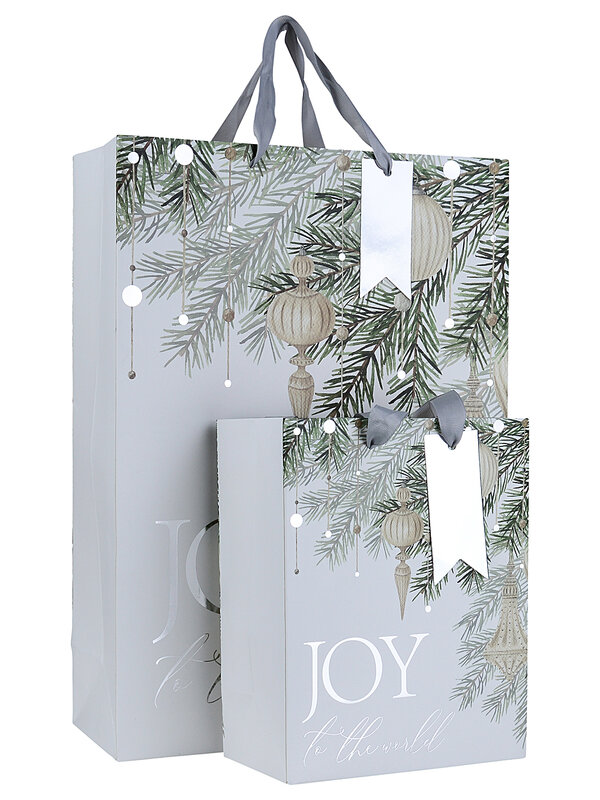 Small Boutique Joy To The World Silver Foil Christmas Gift Bag | 23cm