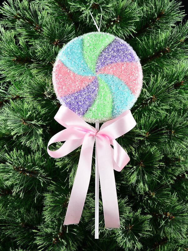 Pastel Rainbow Swirl Peppermint Lollipop Stem With Pink Satin Bow | 35cm — image 2