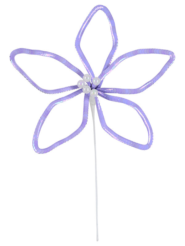 Pastel Purple Sequin Silhouette Poinsettia Pick With Pearl Cyathia | 30cm