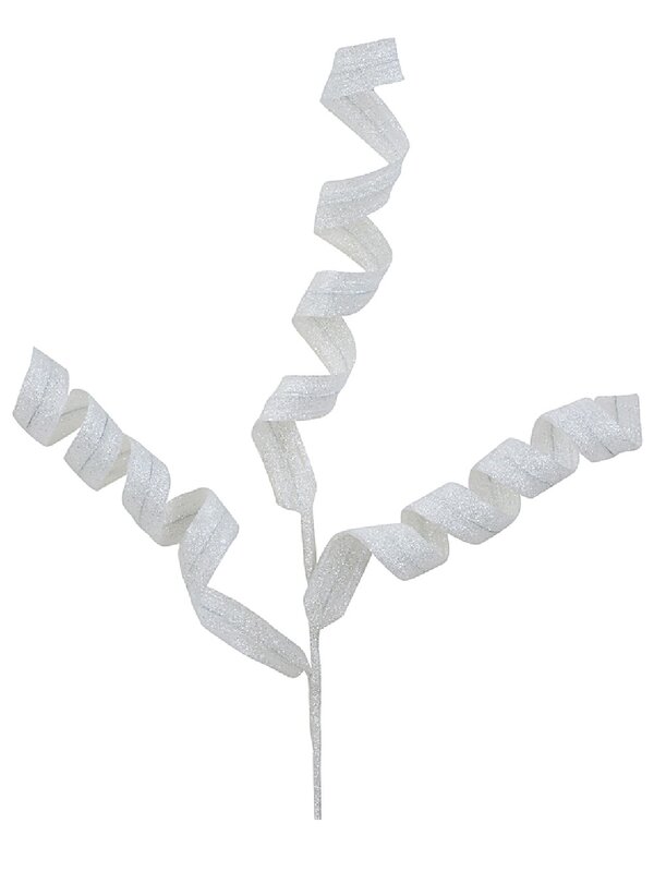 White Curly Ribbon Glitter Spray Stem With Posable Iridescent Branchlets | 60cm — image 2