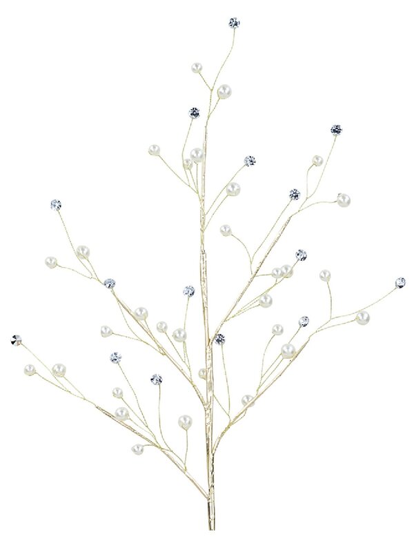 Faux Pearl & Diamante Starburst Spray Stem With Gilded Branchlets | 56cm — image 3