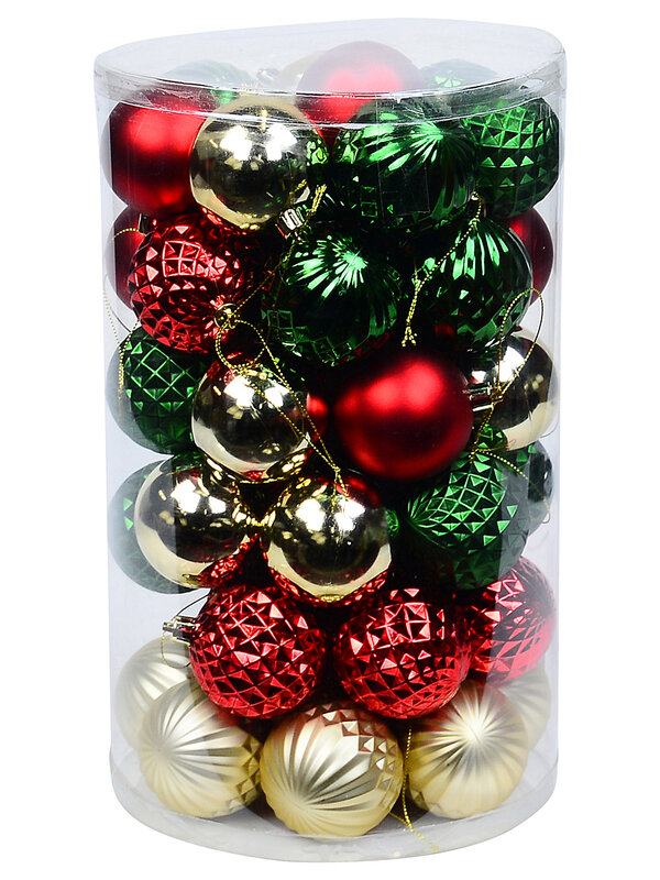 47x Heritage Red Green & Gold Essential Mixed Bauble Starter Pack | 60mm