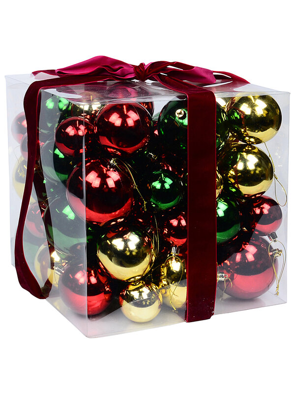 63x Heritage Red Green & Gold Shiny Metallic Bauble Starter Pack | 60mm-10cm — image 7