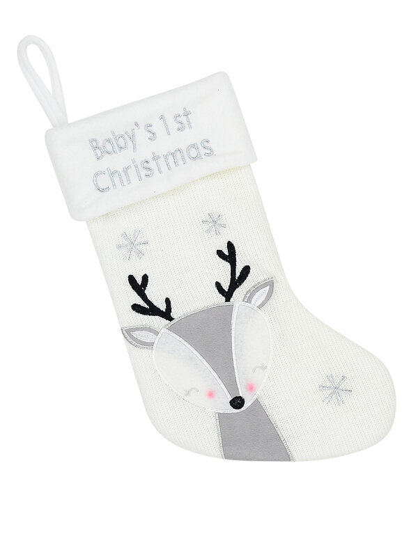 Baby's First Christmas White Knitted Pattern Stocking | 36cm