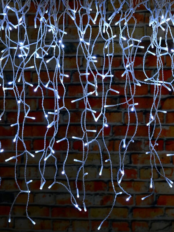340 Cool White LED Icicle String Lights 8 Function With Timer | 10m