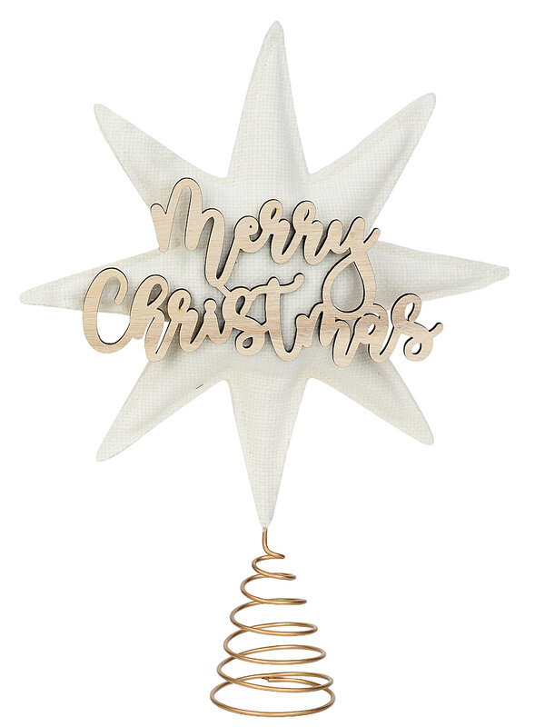 Heritage Oatmeal Ivory & Natural Oak Padded Fabric Star Tree Topper | 28cm — image 3