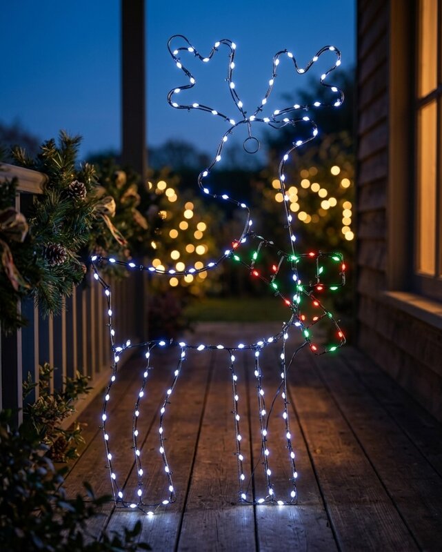 60cm Reindeer With Twinkle Scarf On Black Frame Outdoor LED Light Display — image 2